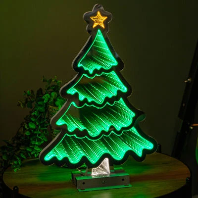 SAMUEL ALEXANDER 40cm Infinity Standing Christmas Tree with Metal Base and Green LEDs