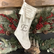 Target Velvet Ivory Christmas Stocking Monogram Letter Initial E Sequin Tassel