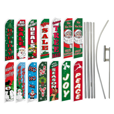 Merry Christmas Holiday Sale Swooper Flutter Advertising Business Flag Pole Kits