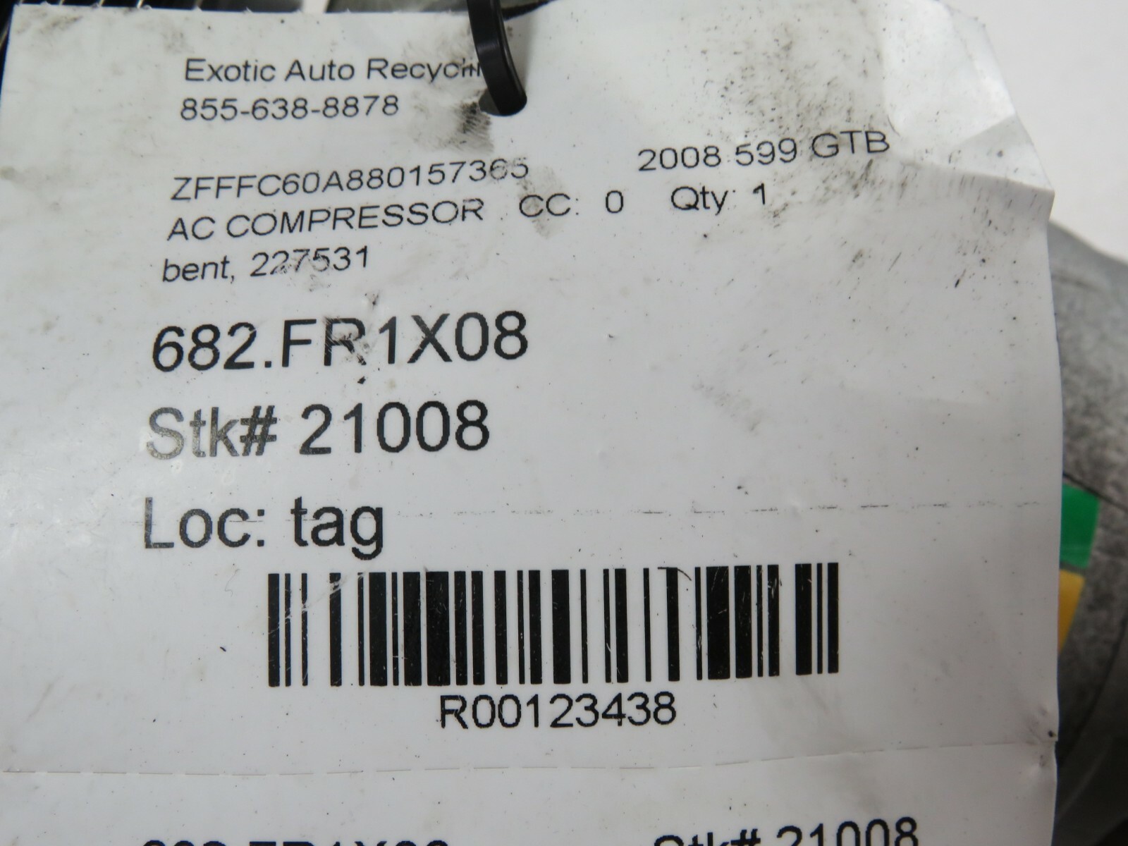 Ferrari 599 GTB, AC Compressor, Used, Bent Pully, P/N 227531