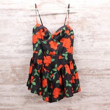 ASOS DESIGN strappy corset skater romper in satin rose print Womens Size 6 NWT