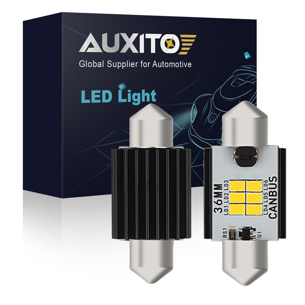 Auxito 2pcs Error Free 6000K LED License Plate Tag Light Bulbs 36MM 6418 Festoon