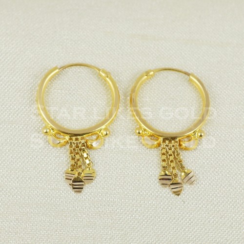 18K round dangling Gold hoop Earrings 18K Real Gold Earrings Bali - Picture 4 of 6