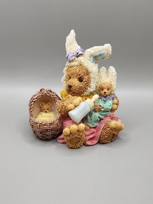 Easter Bunny Figurine Bears Dressed Bunny  Ears Babies Spring Decoration