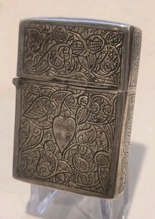 3 Barrel 1940's Heavy Silver Ornate Case W/ 1950s 1960s Zippo Lighter Insert