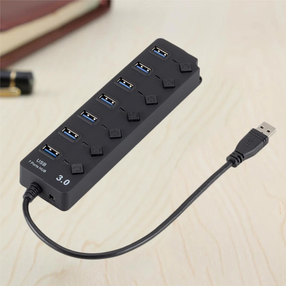 7-Port USB Hub with High-Speed Data Transfer & Multi-Device Connectivity