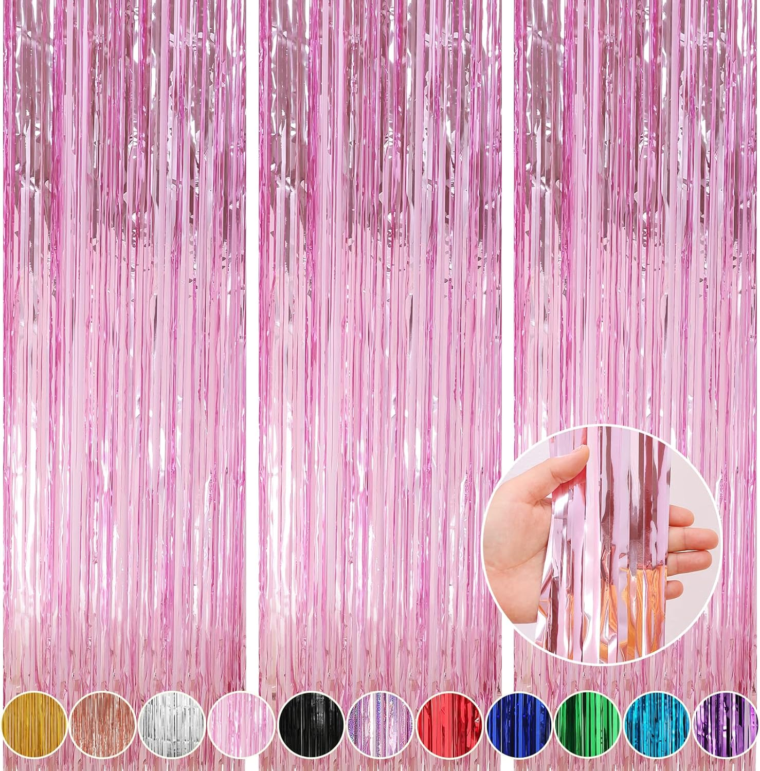 3 Pack 3.3 X 9.9 Ft Pink Foil Fringe Glitter Curtains Party Decorations, Tinsel