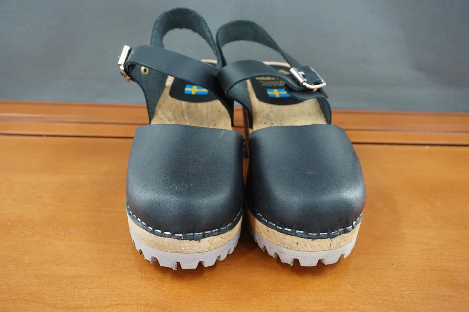 MIA Abba Mujer 39/9 EE. UU. Cuero Negro Cordones Sueco Zueco Tacón Sandalia Zapato Foto 2 de 4