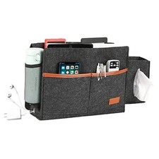 Bedside Caddy Felt Storage Organizer Hanging Bag with Tissue Box and Dark Gray