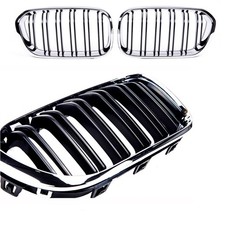 2x Doppelsteg K�hlergrill SET Schwarz Chrome f�r BMW 1er F20 F20 LCI 135 140 M