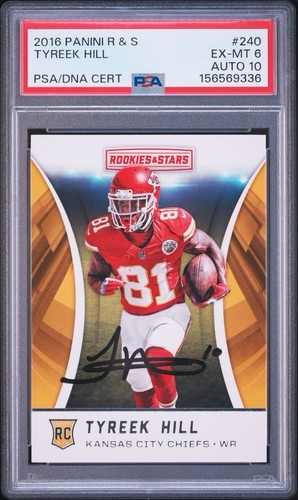 2016 Panini Rookies & Stars Tyreek Hill #240 Rookie RC Autograph PSA 6 Auto 10