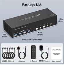 8K 2 Displayport HDMI KVM Switch 3 Monitors 3 Computers with Controller