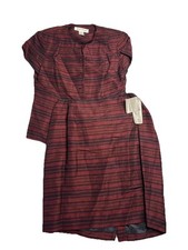 Jones New York Jacket Skirt Suit Set Sz 10, 14 Burgundy Black Striped Sheen NWT