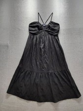 Gap Women maxi Dress L Black Pleated Adjustable Strap Pocket V Neck Sleeveless