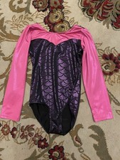 Girls Pink and Purple Shiny Long-Sleeve Mermaid Leotard 8A Dance Gymnastics