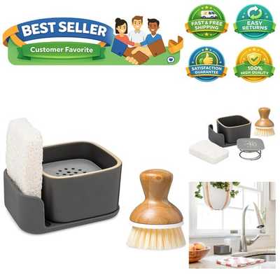 #ad Innovative Gray Kitchen Cleaning Set: Eco Friendly Soap Dispenser amp; Bamboo Brush $27.99