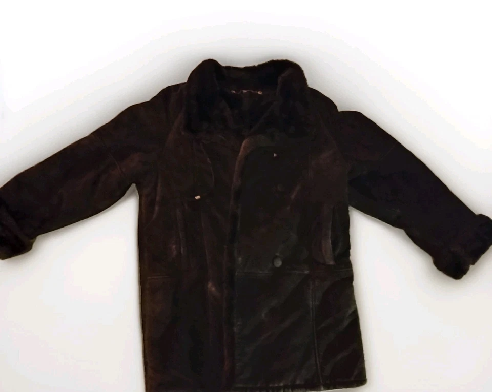 Черная замша галерея средней длины пальто с искусственным мехом интерьер, манжеты и воротник - Изображение 4 из 4