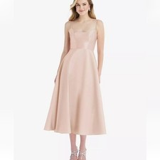 Alfred Sung Spaghetti Strap Satin Midi Dress Size 10 Neutral New Bridesmaid