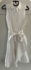 Express White Sleeveless Button Down Shirt Dress Tie Waist Belt Ruffle  Sz S