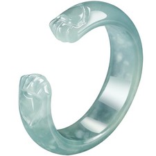 Natural A-grade jadeite blue water cat paw ring three-dimensional carved jade