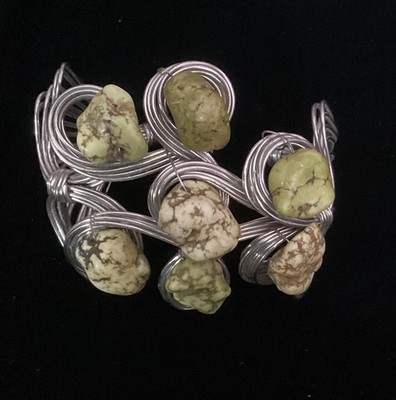 Wire Wrapped Cuff Bracelet Howlite Green Stones 