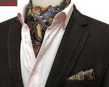 Men Colorful Paisley Cravat Ascot Necktie Handkerchief Pocket Square Wedding Set