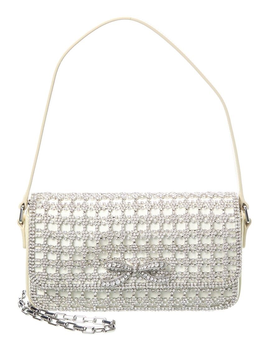 Женская сумка-багет из хрустальной кожи с автопортретом белая 76790₽