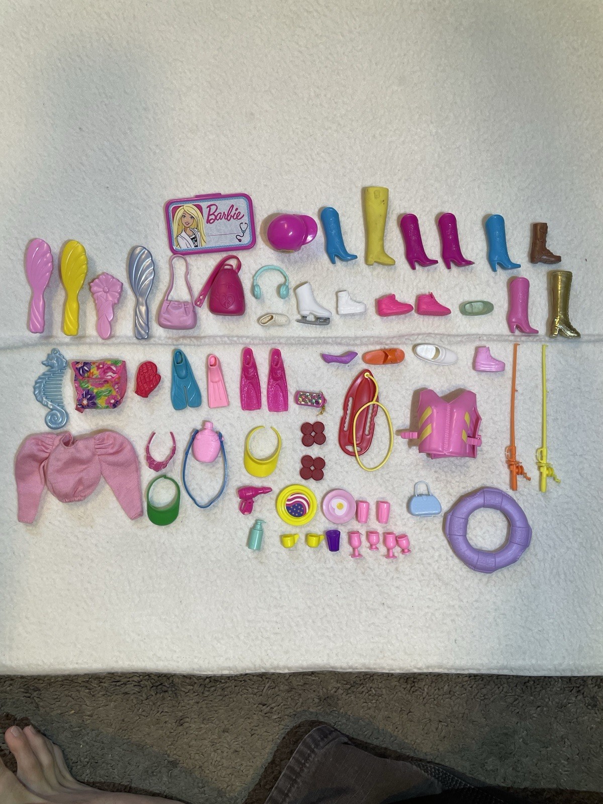 BARBIE shoes and accessories Lot Different Eras Cups Shoes Beach Combs