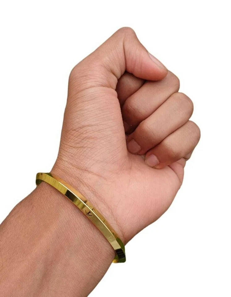 Sikh Khanda Kara Lasergravur vergoldeter Armreif Singh Kaur Khalsa Kada CC34 - Bild 3 von 4