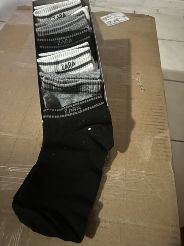 ZARA Women's Crew Socks 3-Pair Pack Black/Gray/White Striped One Size