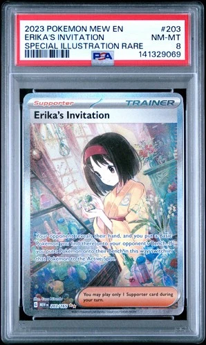 2023 POKEMON MEW EN-151 SPECIAL ILLUSTRATION RARE #203 ERIKA'S INVITATION PSA 8