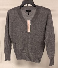 Women's AQUA Cashmere V-Neck Sweater Long Sleeve Medium Grey XS New