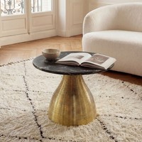 Couchtisch 60Cm Marmor Platte Schwarz Wohnzimmertisch Beistelltisch Metall Rund