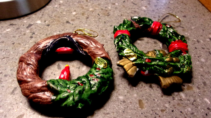 Vintage Christmas Ornate Painted Ceramic Wreath Ornaments 4" Lot Of