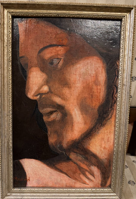 Vintage Marrow Signed Portrait Painting Male Face Oil on Board Framed 12.75''