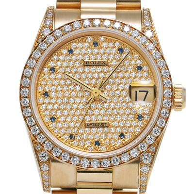 ROLEX Datejust 68158 E-Serial Unisex Pavé Diamond Yellow Gold Automatic #W046