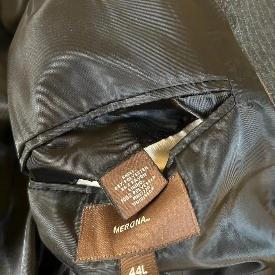 Merona Pinstripe Blazer Jacket Three Button Suit Coat Gray Mens 44 L - Image 4 of 4