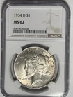 1934 D PEACE DOLLAR NGC MS 62