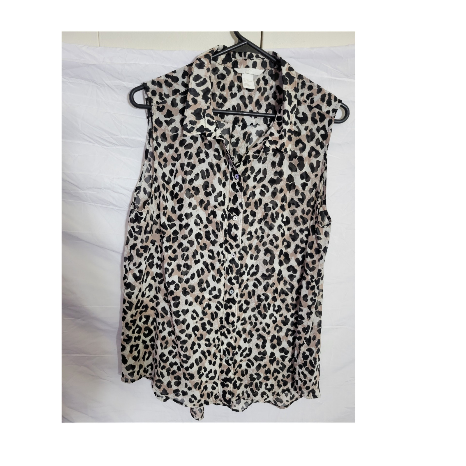 H&M Sleeveless Collared Leopard Print Button-Down Blouse Women’s US 14