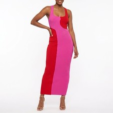 Naked Wardrobe Pink Red Colorblock Ribbed Bodycon Dress M
