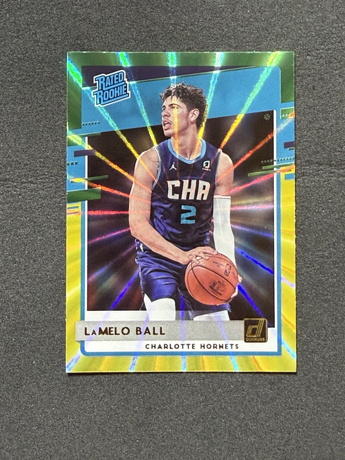 LaMelo Ball 2020-21 Donruss Green & Yellow Laser Rated Rookie #202 RC