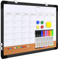 Monthly Calendar Whiteboard Dry Erase Cork Board Combination for Wall, 17X13 Mag