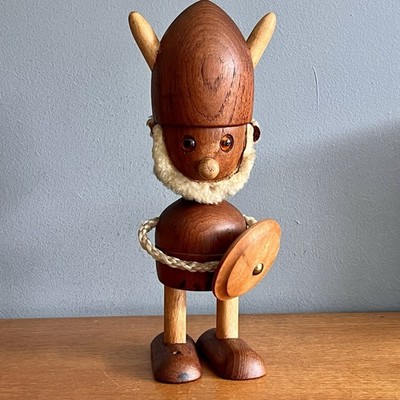 Vintage 60er Jahre Dänische Teak Holz Wikinger Figur Groß Retro
