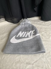 Nike Pom Beanie Hat Youth One Size Gray And White