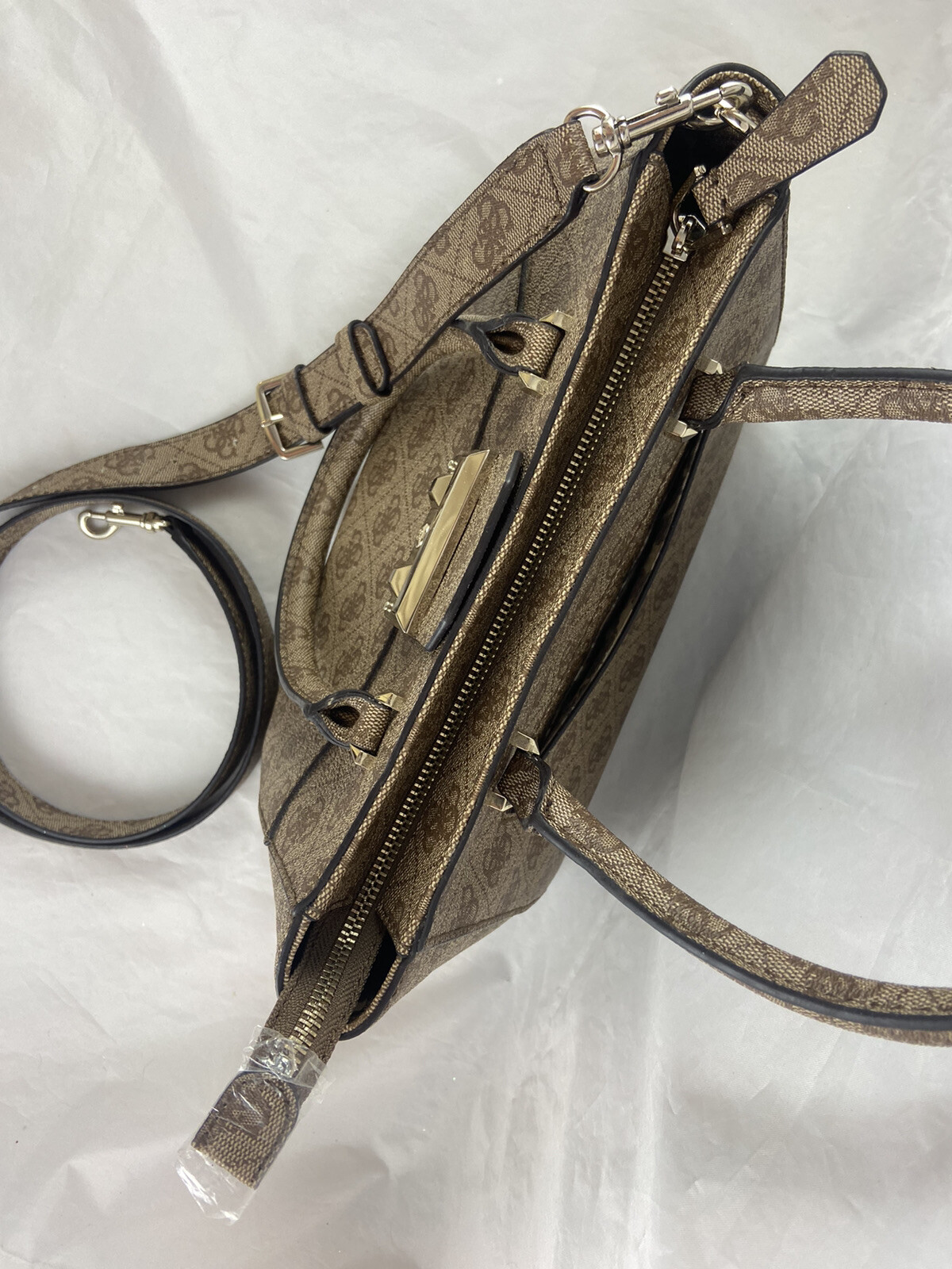 GUESS Women's Martine Brown Logo Print Handbag Pu… - image 4