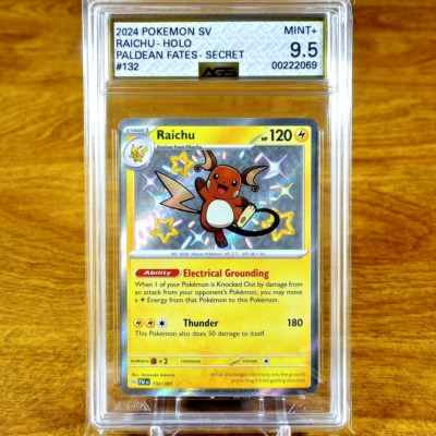 Pokemon Paldean Fates Raichu 132/091 AGS Mint+ 9.5 Shiny Holo Secret Rare  2024 | eBay
