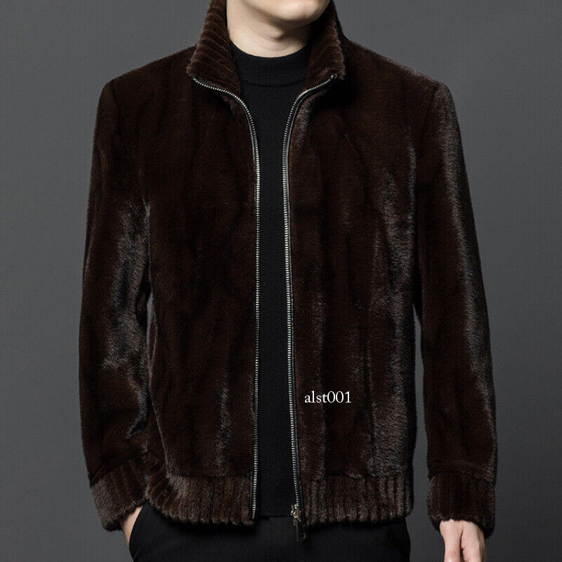 Men's Reversible Stand Collar Fur-Trimmed Jacket in Multiple Sizes-image