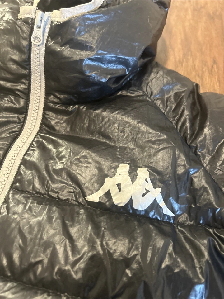 Kappa Men’s Black Hooded Puffer Jacket Black Vintage XXL Grey Duck Down - Image 3 of 4