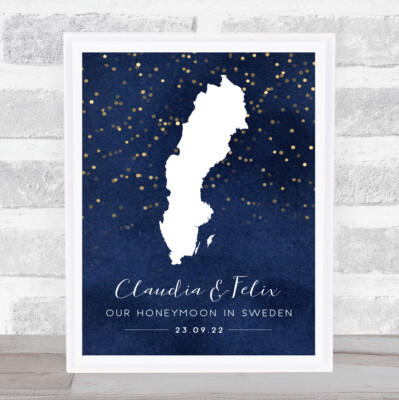Schweden Sonderdatum Mitternacht Aquarell Glitzer personalisiert Geschenk Druck