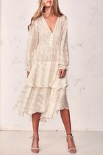Loveshackfancy Aleksandra Dress Midi 100% Silk Ruffle Long Sleeves $475 Size P